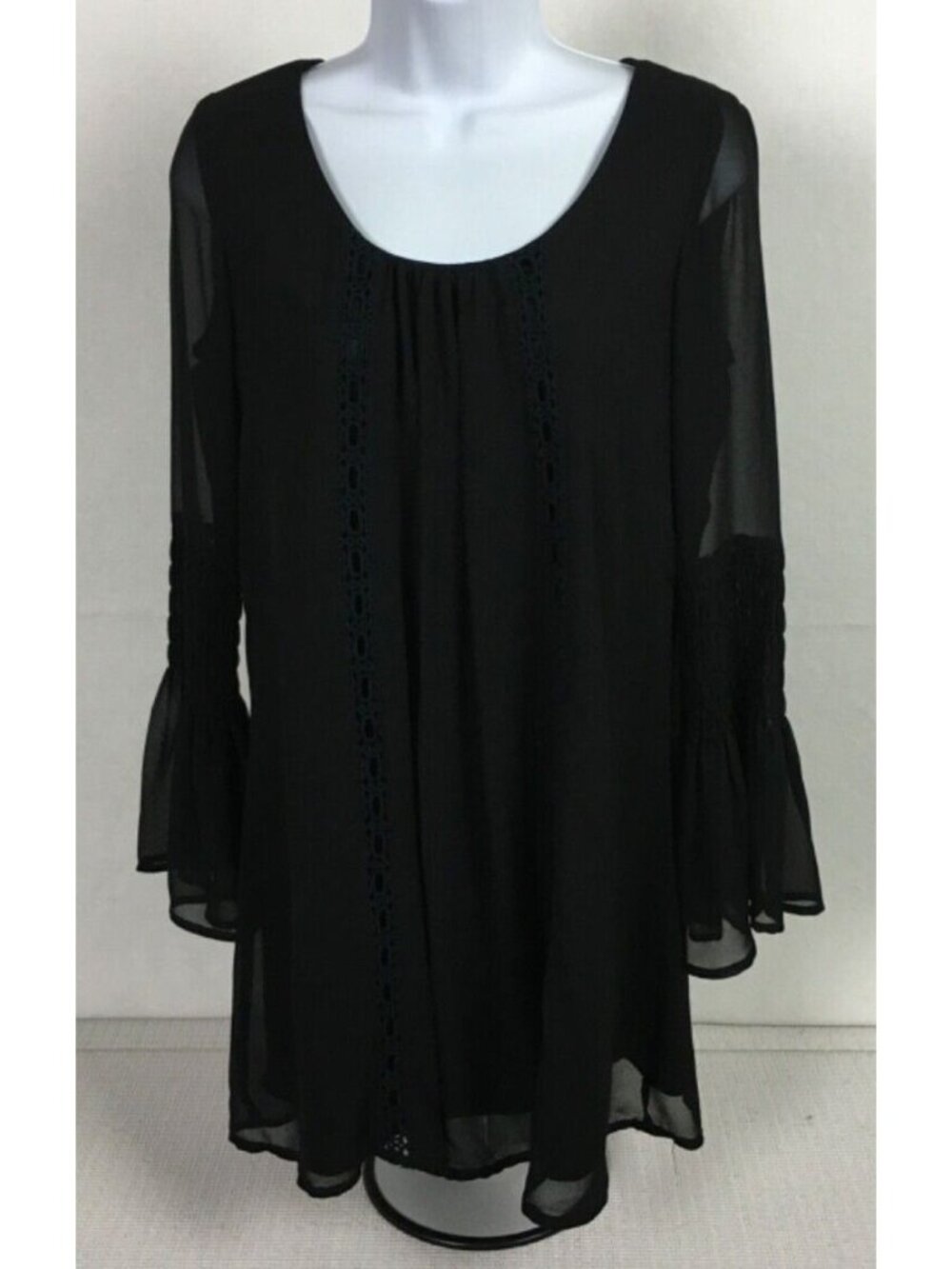 Sequin Hearts Womens Top Size S Black Bell Sleeves Lined Scoop Neckline